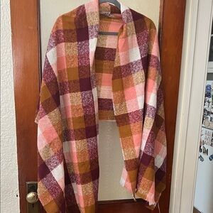 St. John's Bay Burgundy and Mustard Plaid Shawl